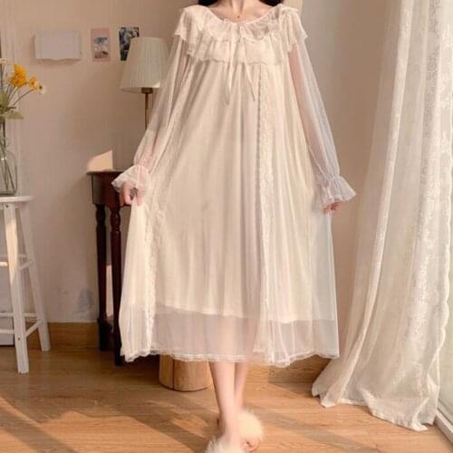 Girls Lolita Sleepwear Sweet Vintage Nightgown Long Vintage Ruffles Nightdress Patchwork Lace Vintage Sexy Women Nightwear