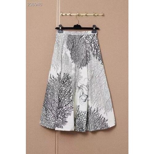 High-end Runway Design Vintage Midi Skirts Women Print Skirt Elegant Cotton 2021 Autumn High Elastic Skirt