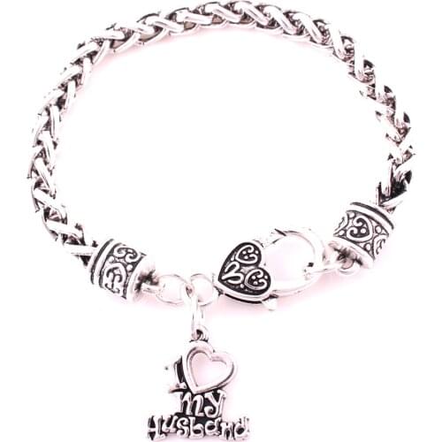 Women Men Charm Bracelets I Love My Husband Letter Shape Pendant Wheat Link Chain Jewelry Zinc Alloy Provide Dropshipping