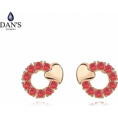 DANS ELEMENT New Sales Genuine Austrian Crystal Champagne Gold Color Flower Earrings For Women Valentines Gift 101237red