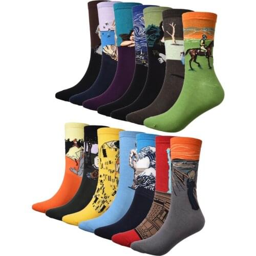1 Pair Men Socks The Art Abstract Painting Pattern Series Of Cotton Socks In Tube Retro Harajuku Street Fashion Socks