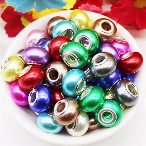 10Pcs New Light Color Resin Murano Charms Round Rondelle Large Hole Spacer Beads Fit Pandora Bracelet Bangle Necklace Jewelry