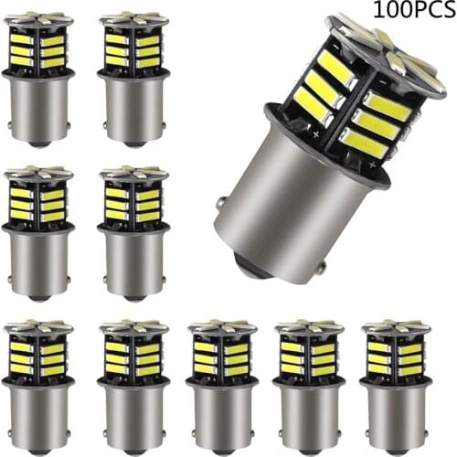 100PCS 12V 1156 BA15S P21W S25 BA15S 7020 21SMD Front Turn Signal Lamp Backup Lights White BA15S (1156) 1156 1157 Universal 2.5W