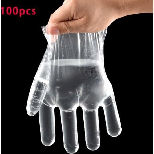 100PCS Clear Disposable Gloves Transparent Plastic Health Gloves Latex Free Food Prep Safe Glove for Cooking Cleaning BBQ