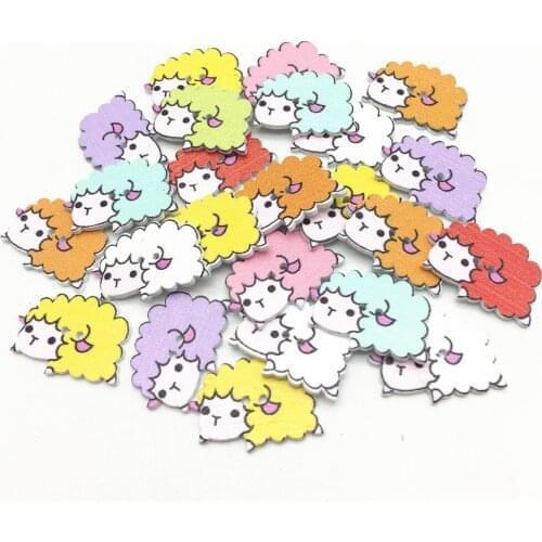 50pcs 25x17mm Mixed Sheep DIY Wood Buttons 2 Holes Baby Fancy Novelty Sewing Clothing Accessories Cardmaking Scrapbooking