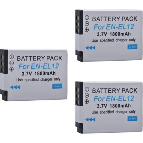 3Pcs 1800mAh EN-EL12 ENEL12 EL12 Camera Battery for Nikon Coolpix S6100 S6000 S800c S1000pj S1100pj S1200pj AW100 AW110 AW120