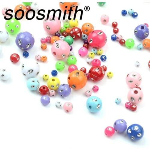 ABS Acrylic Beads With Bright Bricks On The Surface 4/6/8/10/12mm Round Beads For Jewelry Making DIY Womens Bracelets Accessori