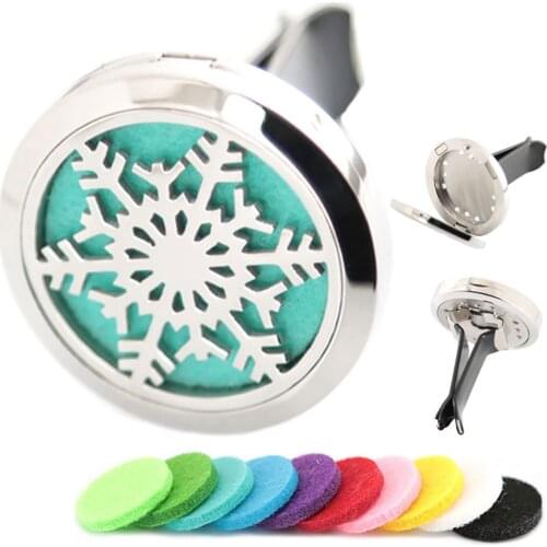 AMYA Jewelry 30mm Diffuser 316 Stainless Steel Car Aroma Locket Essential Oil Car Diffuser Christmas Snowflake Locket Free Pads