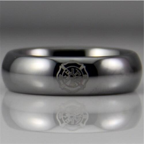 Free Shipping YGK JEWELRY Hot Sales 6MM Silver Dome Fire Fighter Fire Police Design Tungsten Comfort Fit Ring