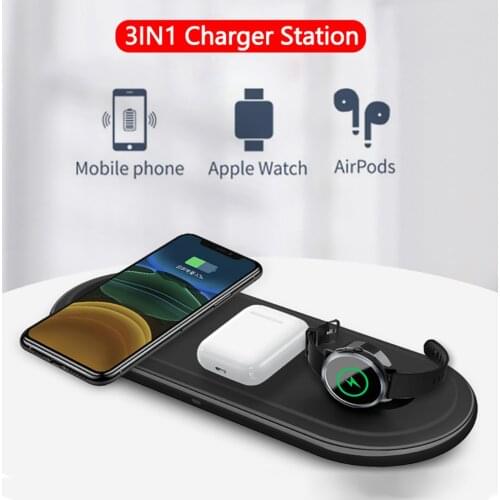 3 IN 1 Qi Wireless Charger Pad for Apple Watch 2 3 4 5 AirPods Pro iPhone 11 XR 11Pro XS Max SE2 Fast Wireless Charging Station