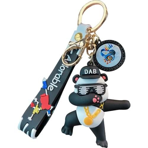 Keyring Cartoon Street Dance Cat Panda Keychain Creative Cute Covering Eyes Dance Tiger Key Chains Men Backpack Pendant Car Gift