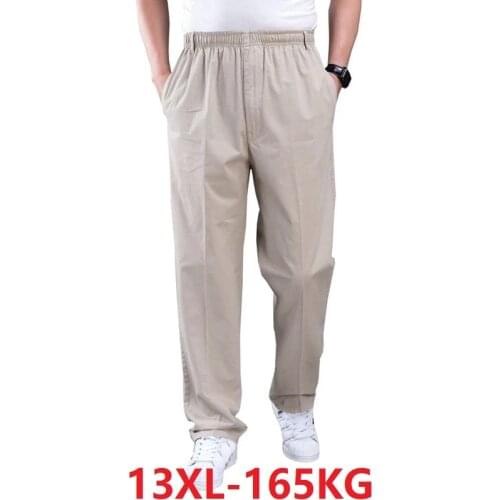 Men simple cargo casual pants big size 9XL 10XL cotton summer spring black elasticity thin pants Straight loose Trousers 7XL 8XL