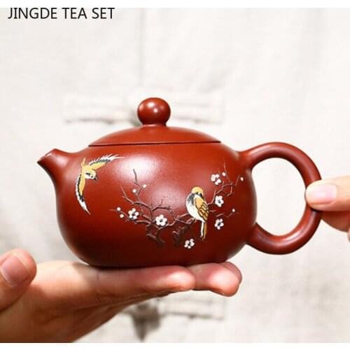 Yixing Handmade Purple Clay Tea Pot Flower and Bird Xishi Teapot Dahongpao Tea Set Kettle Chinese Tea Ceremony Gifts 170ml