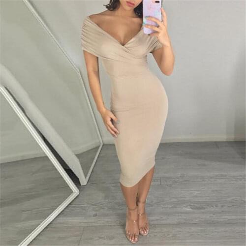 Black Womens Dress Apricot Office Lady V Neck Slim A-Line Mujer Elegant Party Dress Sexy Off Shoulder Mini Burst Dress M0648