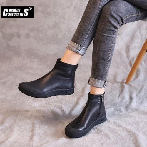 CUCULUS Autumn Winter Genuine Leather Flat Ankle Boots For Women Warm Boots Side Zipper Soft Comfortable Cow Leather Botas 2016