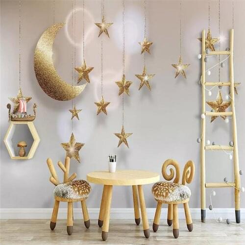 Decorative wallpaper Hand-painted star space star moon creative children room background wall