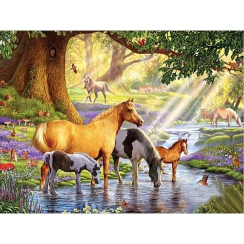 Two Horse Animal DIY Cross Stitch 11CT Embroidery Kits Craft Needlework Set Printed Canvas Cotton Thread Home Wholesale