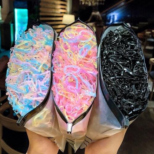 FAMSHIN 1 Bag 1000PCS Girls Disposable Mixed Colorful Rubber Bands Kids Children Ponytail Holder Elastic Hair Bands Accessories
