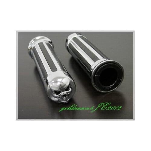 Chrome 1" SKULL HAND GRIPS For Yamaha FZR YZF 600 R6 R1 Road Royal V-Star 650 1100 Cruiser