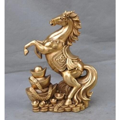 China Feng shui brass wealth lucky Ingots coin Zodiac Year Animal horse statue