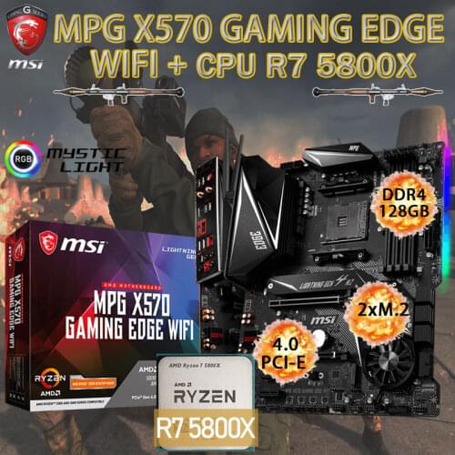MSI MPG X570 GAMING EDGE WIFI Placa-mãe AM4 + CPU AMD Ryzen 7 5800X Set DDR4 128GB M.2 PCI-E 4.0 Motherboard Combo Desktop X570