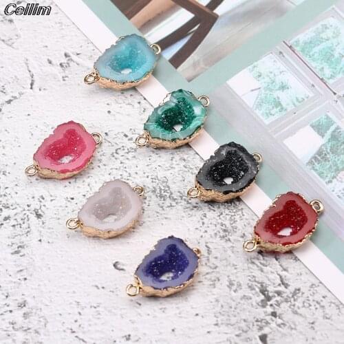 10PCS Resin Stone Pendant Connectors Irregular Diy Making Fake Druzy Drusy Charm Double Hole For DIY Jewelry Making