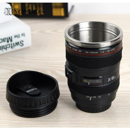 400ML Creative Camera Lens Mug Plastic Coffee Tea Cup With Lid Thermocup Thermomug Stainless Steel liner Vacuum Flasks Gifts