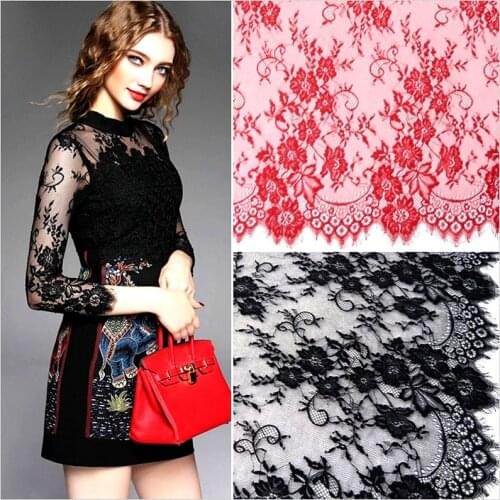 Eyelash Lace Fabrics Daisy Knitting Soft Eyelash Mesh Dress Lace Cloth Elegant Black Nylon Flower Alloved 150CM*300CM #1