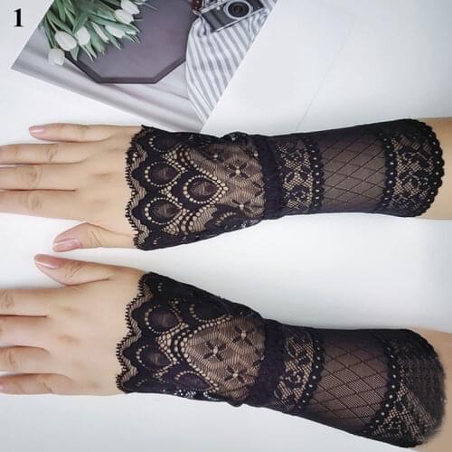 Lace Shirts Fake Arm Sleeves Hollow Fake Sleeves Women Halloween Gothic Black Lace Wrist Cuffs Party Bowknot Fingerless Gloves