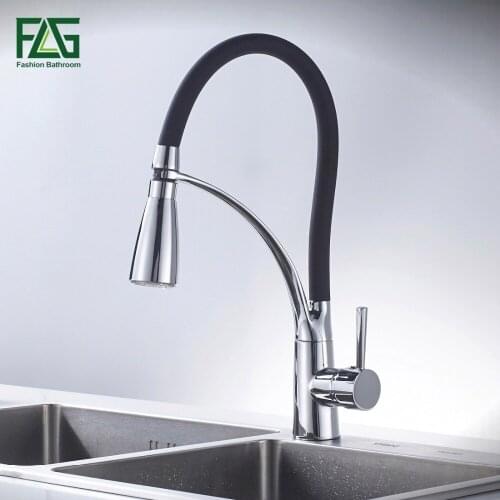 FLG Kitchen Faucet Pull Out Chrome Cast Orange Color 360 Degree Rotating Cold And Hot LED Kitchen Taps Griferia Cocina 193-33BC