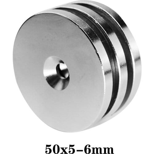 1~5PCS 50x5-6mm Permanent NdFeB Strong Magnets 50*5 Hole 6mm Round Countersunk Neodymium Magnet 50x5-6 Big Disc Magnet 50*5-6