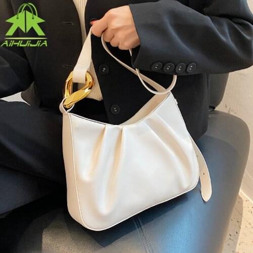Fashion Pleated Shoulder Underarm Bag High Quality PU Leather Handbags Luxury Solid Color Female Bags Simple Trend Crssbody Bags