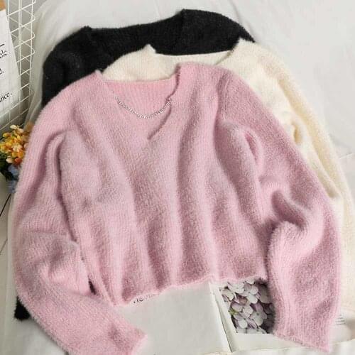 Fashion Warm Streetwear Sweater Women Soft Knitted Pullovers Long Sleeve V Neck Casual Loose Tops Autumn Winter Korean