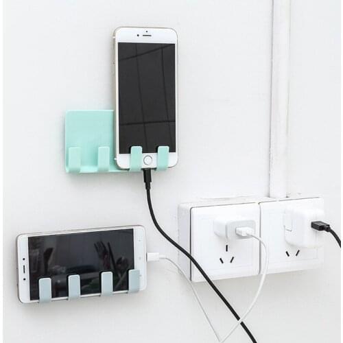 Paste Creative Mobile Phone Charging Stand Mobile Phone IPad Charging Stand Wall Without Trace 4 Hook Storage Rack Bedroom