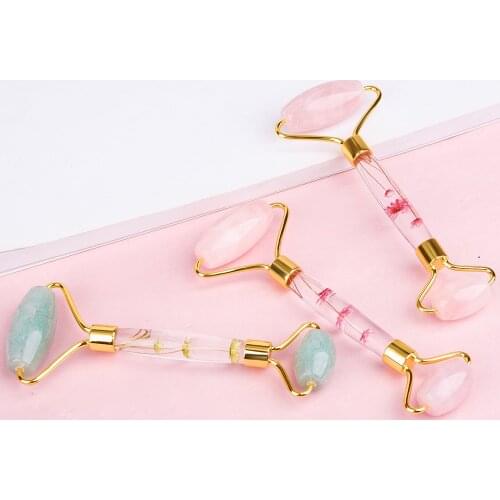 Face Jade Roller Beauty Cosmetic Skin Roller Massage Tool Original Handcraft Acrylic Handle with Jade Beads Facial Care Massager