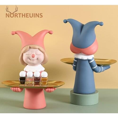 NORTHEUINS Resin Clown Tray Storage Figurines For Interior Nordic Kawaii Room Decor Office Desk Accessories Home Decoration Gift
