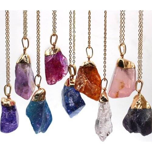 Wholesale 10 Pcs Light Yellow Gold Color Irregular Shape Crystal Dyed Pendant Link Chain Necklace Charm Jewelry