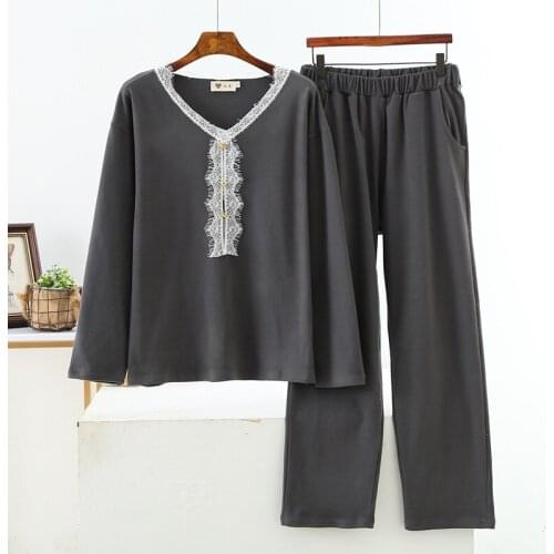 Womens Pajamas Thicken Home Clothes V-Neck Lace Autumn Winter Double-Sided Velvet Warm Sleepwear Set Female Pijamas Mujer