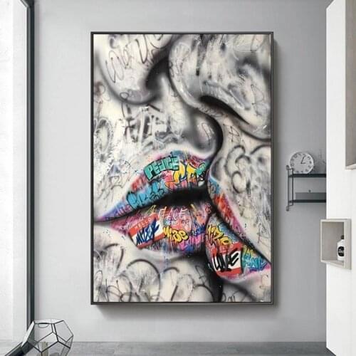 Lover Kissing Graffiti Art Canvas Paintings On the Wall Art Posters And Prints Abstract Street Art Wall Pictures Home Decor
