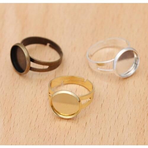 Adjustable Mens Ring Settings Blanks with 12mm Round Smooth Bezel Resin Cabochon Bases Rings Findings DIY Making Multi-color