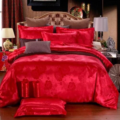 Red Wedding Couple Luxury Silk Satin Bedding Set 2/3pcs Single Twin Size Comforter Quilt Duvet Cover Pillowcases No BedSheet