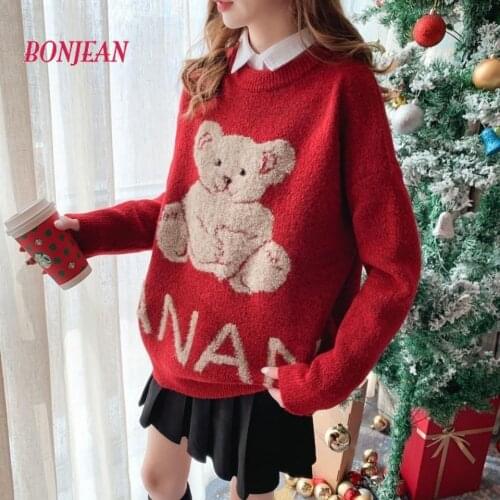 Christmas Jumper Bear Sweater Women Japanese Fashion Women 2020 New Autumn and Winter Loose Oversized Knit Sweater Korean Tops