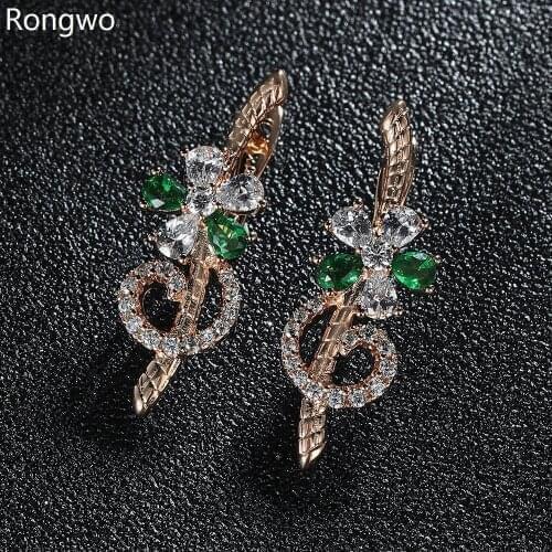 AAA Quality Luxury Cubic Zirconia Stud Earrings Rose Gold Metal Flower Shape Aesthetic Ear Clip For Woman Girl Jewelry Gifts