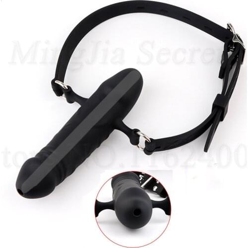 Silicone Double-Ended Open Mouth Hollow Gag Dildo Oral Fixation Harness Strap On Penis Plug BDSM Bondage Sex Toys for Couples