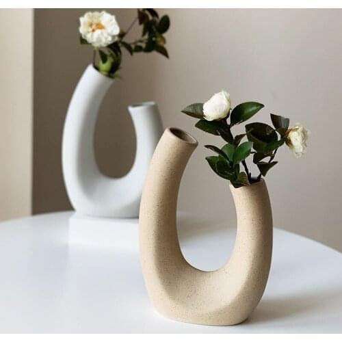 Nordic Ceramics U-shaped Dried Flower Flower Arrangement Vase Decoration Living Room Bedroom Desktop Home Decor Ornaments