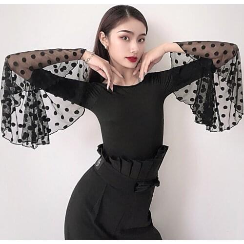 Fairy Ballroom Dance Outfit Women Long Sleeve Stage Costume Black Waltz Dancewear Mesh Designer Clothes American Clothing JL2544