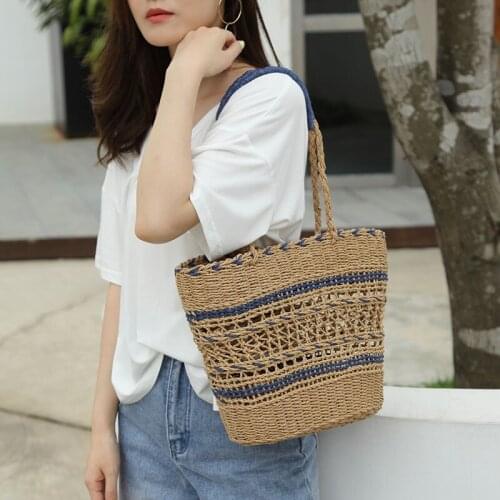 Straw Woven Bag Female Hollow Out Shoulder Bag Large Holiday Beach Bags Women