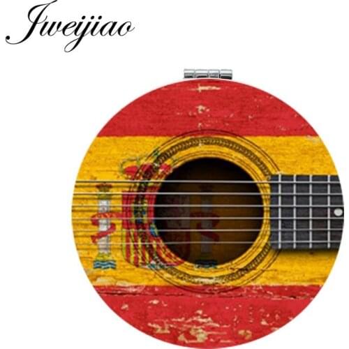 JWEIJIAO Vintage Guitar Country Flag Musical Round Pocket Mirror PU Leather Folding Compact Makeup Mirrors espejo de maquillaje
