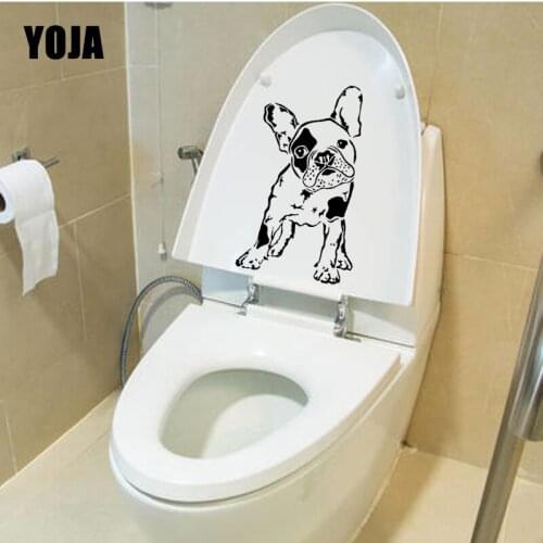 YOJA 13.9X24CM Animal Pet Toilet Decal Living Room Home Decor Wall Sticker Picture French Bulldog Dog T5-1493