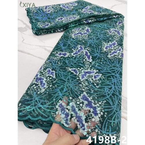 Green African Sequin Lace Fabric High Quality Lace French Tulle Mesh Lace Fabrics for Sewing Nigeria Sequence Net Lace APW4198B